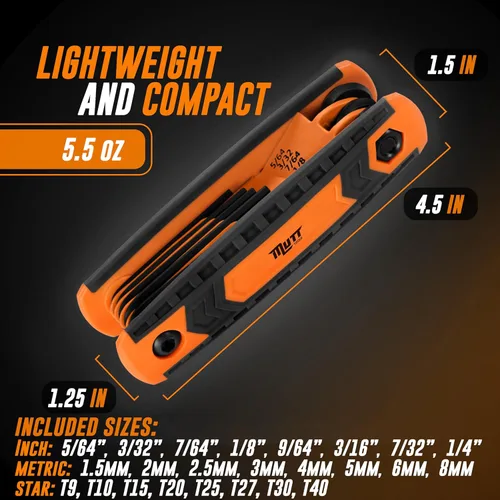 Miniatura 3 de Mutt Tools - Juego de llaves Allen plegables de 25 piezas, herramienta compacta SAE y métrica para bicicletas, bricolaje, tiro con arco, codificados