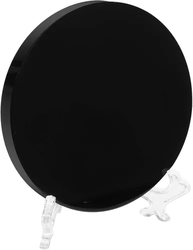 VOSAREA Espejo rascador de obsidiana negra natural, piedra circular, disco redondo, Feng Shui, espejo con soporte para meditación de adivinación,