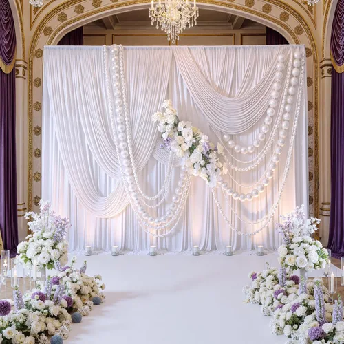 Miniatura 5 de Cortinas de fondo blancas sin arrugas de 20 x 10 pies para fiestas, cortinas de fondo de fotos de poliéster, 4 paneles de 5 x 10 pies para boda