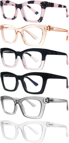 Miniatura 13 de SIGVAN - Paquete de 6 gafas de lectura estilo Oprah con bloqueo de luz azul, montura cuadrada, bisagra de resorte para computadora para mujeres y 3
