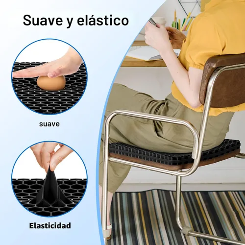 Miniatura 6 de Cojín de asiento de gel, con diseño de panal transpirable y grueso que absorbe los puntos de presión, cojín de asiento con funda antideslizante