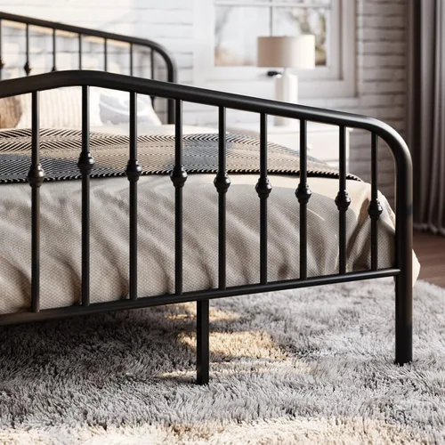 Miniatura 7 de SHA CERLIN Marco de Cama de Plataforma de Metal Tamaño King con Cabecero/Pie de Cama de Arte de Hierro Forjado Estilo Victoriano, No Requiere Negro