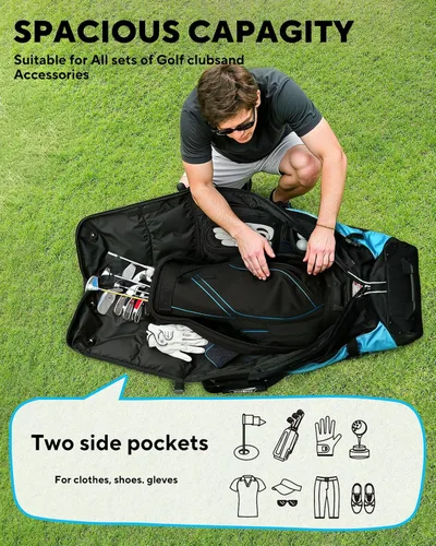 Miniatura 7 de M KARMATER Bolsa de viaje de golf para aerolíneas con ruedas, funda rígida plegable con parte superior de ABS y Oxford resistente 1680D, protección