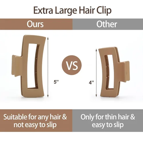 Miniatura 3 de Pinzas para el cabello XL de 5 pulgadas, pinzas cuadradas antideslizantes de gran tamaño para cabello grueso y largo rizado, 6 colores, juego