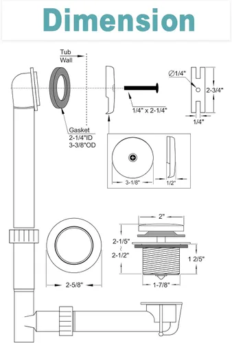 Miniatura 8 de BESTILL Kit de conversión de desagüe de bañera con punta de punta con placa frontal de desbordamiento, oro cepillado