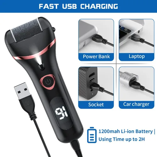 Miniatura 3 de Removedor eléctrico de callos de pies, kit de pedicura electrónico portátil recargable, lima de pies impermeable, herramientas de pedicura