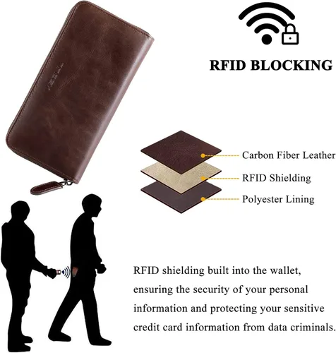 Miniatura 54 de VISOUL Cartera larga de cuero con cremallera para hombres y mujeres con bloqueo RFID, cartera larga de embrague grande con cremallera, Negro
