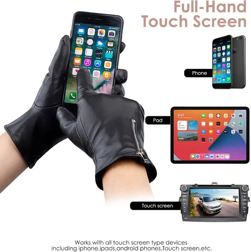 Miniatura 4 de Dsane Guantes de cuero de invierno para mujer, guantes de conducción cálidos para pantalla táctil