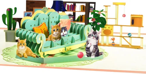 GREETING ART Divertida tarjeta de cumpleaños desplegable de gato, tarjeta de cumpleaños de gato para mujeres y hombres, tarjetas de felicitación