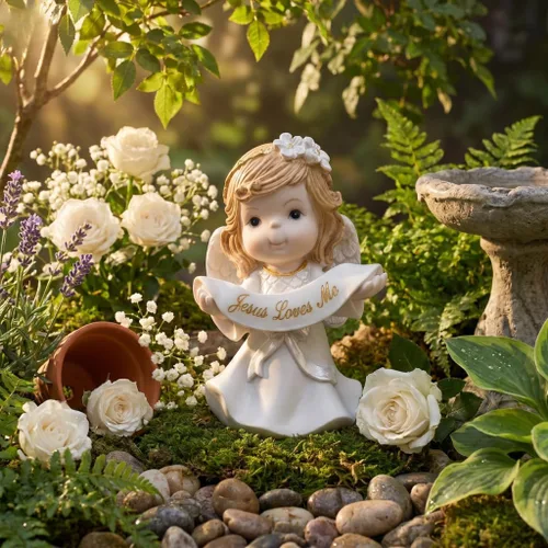 Miniatura 2 de Comfy Hour Figura de ángel de niña orante de 5 pulgadas, Jesús me ama, regalo religioso para niños y niños pequeños, decoración de guardería