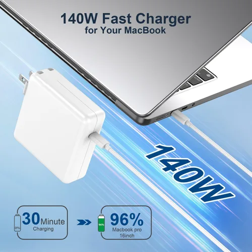 Miniatura 2 de Cargador de 140 W para MacBook Pro 14 16 pulgadas MacBook Air 13 de 15 pulgadas 2026-2021 M5 M4 M3 M2 M1, adaptador de corriente GaN de 140 W, cable