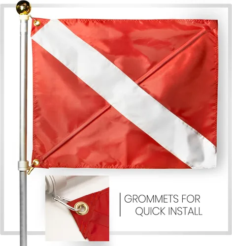 Miniatura 4 de Anley Bandera de advertencia de buzo con poste de refuerzo extraíble de 20 x 24 pulgadas, doble costura, banderas de buceo rojas y blancas