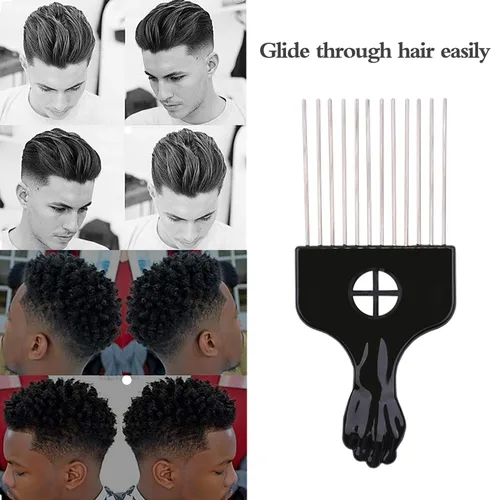 Miniatura 6 de Peine de pelo, peine de metal, peine de púa de metal, desenredar peluca trenzada, peine de peinado, negro, 1 paquete