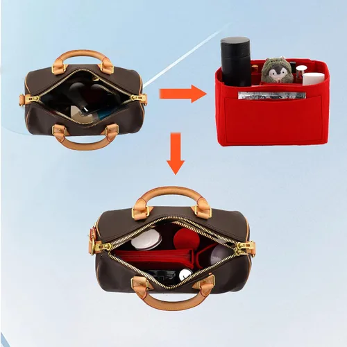 Miniatura 6 de Organizador de bolsas de fieltro compatible con Speedy, Neverfull, organizador de bolsos de alta calidad con bolsillos con cremallera (M, rojo)