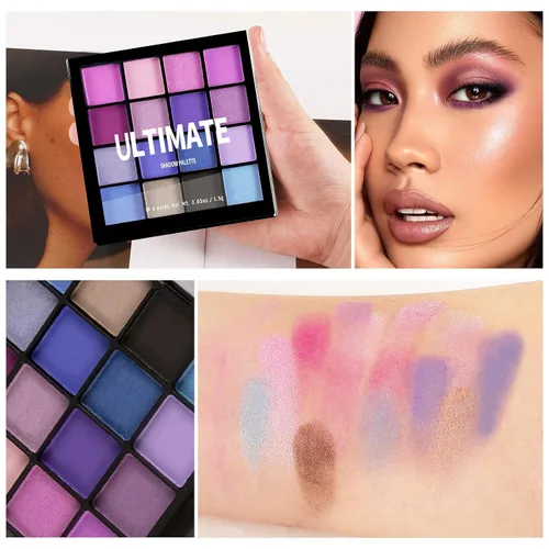 Miniatura 5 de Boobeen Paleta de sombra de ojos colorida de maquillaje - 16 colores, sombra de ojos mate y brillante, paletas de sombra de ojos brillantes, Azul