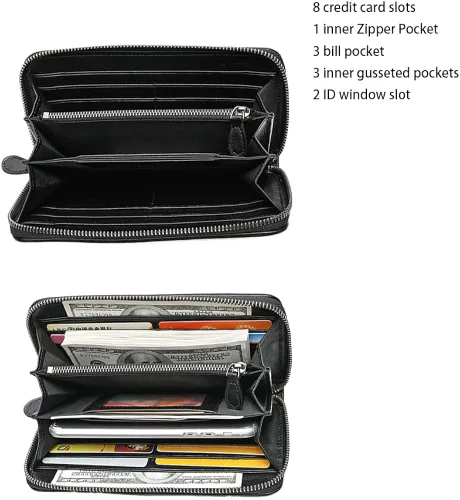 Miniatura 4 de DORISJACKY Cartera de cuero para mujer con bloqueo RFID gran capacidad cremallera alrededor de las bolsas de viaje Cartera RFID