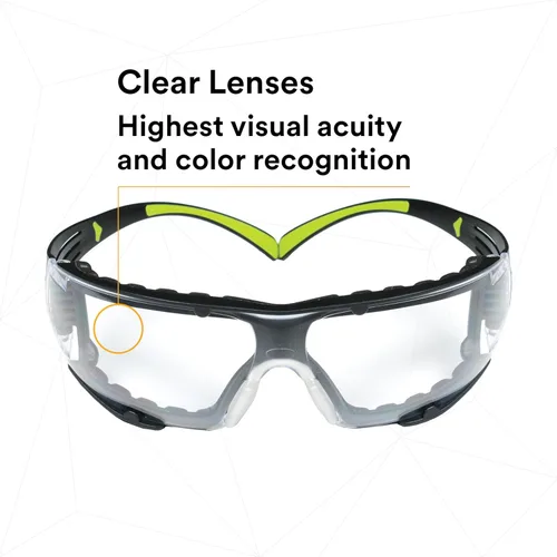 Miniatura 7 de 3M - Lentes de seguridad SecureFit, ANSI Z87, protección contra el polvo, antiarañazos y antivaho, lente transparente, marco verde/negro, varillas
