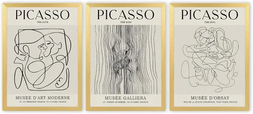 Miniatura 10 de Picasso - Póster de pared abstracto de líneas femeninas para dormitorio, Picasso The Kiss, The Love, The Hug, juego de decoración de pared, pintura