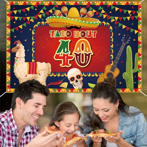 Miniatura 6 de Cartel de decoración de cactus mexicano de 4 x 6 pies, fiesta de 40 pies, fiesta de taco de fotos de cumpleaños 40, suministros de fiesta