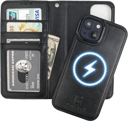 Miniatura 21 de Bocasal Funda tipo cartera desmontable para iPhone 15 con bloqueo RFID, ranuras para tarjetas, soporte de cuero PU premium, soporte magnético tipo