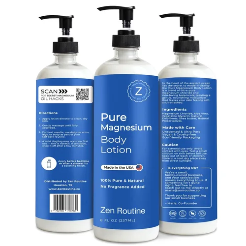 Miniatura 8 de Zen Routine Spray de aceite de magnesio puro + loción corporal con manteca de karité, cloruro de magnesio tópico para calambres en las piernas