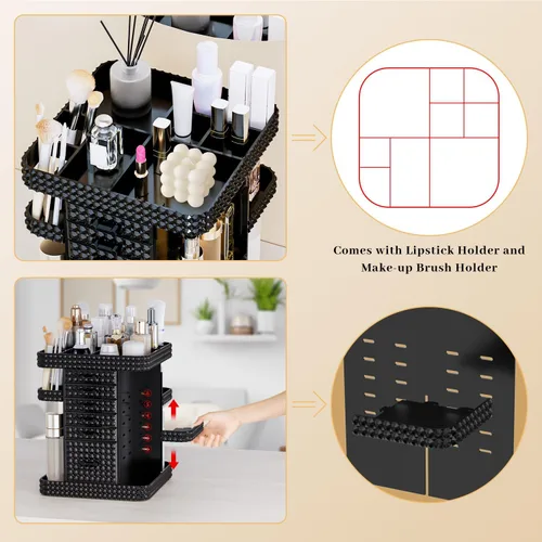Miniatura 7 de Organizador de maquillaje giratorio de 360 grados para tocador, organizador grande para el cuidado de la piel con 6 cajones, organizador