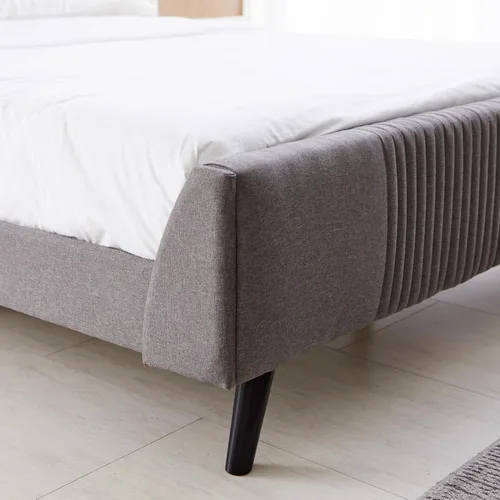 Miniatura 8 de Livinia Sunset - Cama de plataforma con respaldo de alas, base de cama tapizada de tela con cabecera de canal vertical, listones de madera fuertes