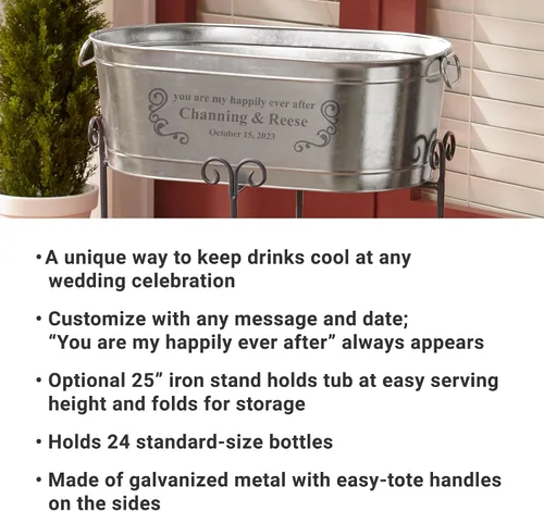 Miniatura 5 de Let's Make Memories - Bañera personalizada con soporte, para bodas, recién casados, bañera de metal galvanizado, enfriador de bebidas, 5.5 galones