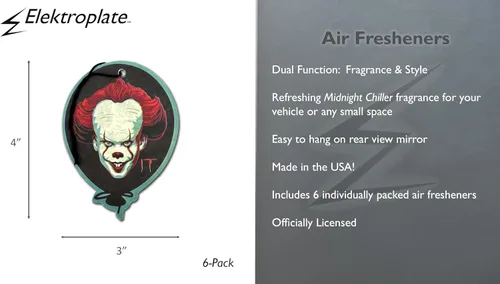 Miniatura 3 de Elektroplate Ambientadores automotrices con licencia oficial de IT Pennywise para vehículos Aroma enfriador de medianoche (paquete de 6)