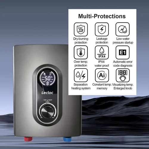 Miniatura 6 de Mini calentador de agua caliente instantáneo sin tanque para debajo del fregadero, eléctrico de 3 kW 120 V, enchufe, pantalla digital LED grande