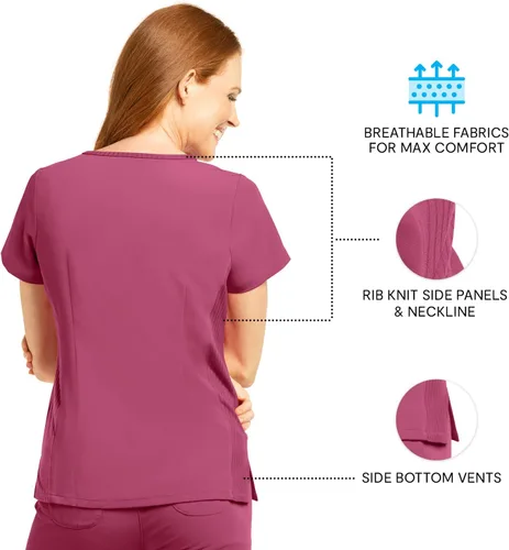 Miniatura 5 de Olive & Co. Camisas médicas para mujer, color rojo vino, moderno, ajustado, con cuello en V
