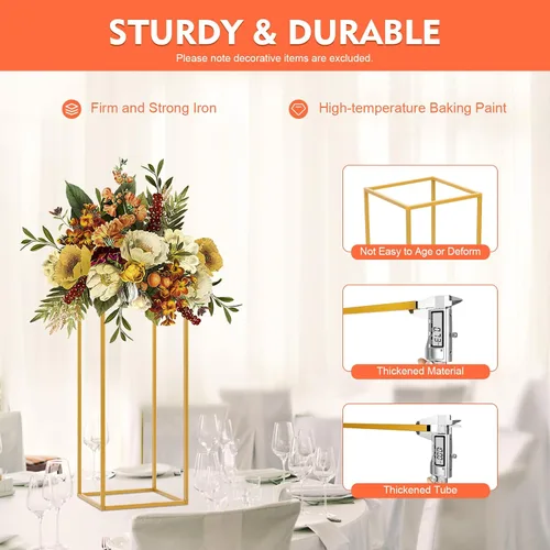 Miniatura 6 de 10 soportes geométricos dorados de 23 pulgadas para decoración de boda, soportes de columna de jarrón de metal para eventos, fiestas, decoración