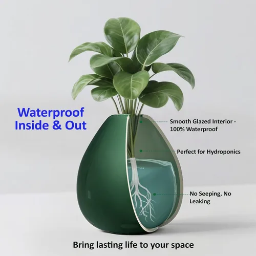 Miniatura 6 de Florero de cerámica hecho a mano con esmalte verde suave, pequeño jarrón para flores con interior impermeable y parte inferior antideslizante