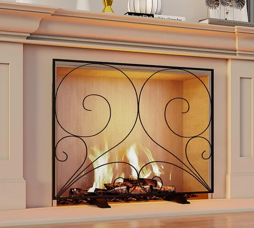 Miniatura 7 de Fire Beauty Pantalla de chimenea de un solo panel hecha a mano de malla de hierro forjado sólido, protector contra chispas de fuego resistente al