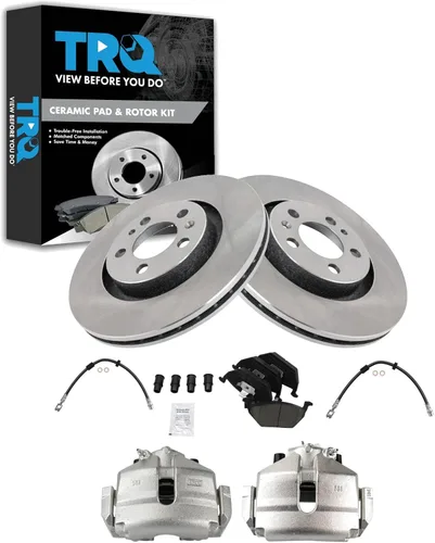 Miniatura 34 de TRQ Juego de pastillas de freno delanteras y rotores de cerámica, pinzas, mangueras, compatibles con Honda Odyssey 2005-2010