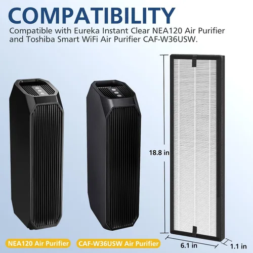 Miniatura 2 de Filtro de repuesto NEA-F1 para purificador de aire Eureka NEA120 y para Toshiba Smart WiFi Air Puri-fier CAF-W36USW – Paquete de 2 filtros NEA-F1
