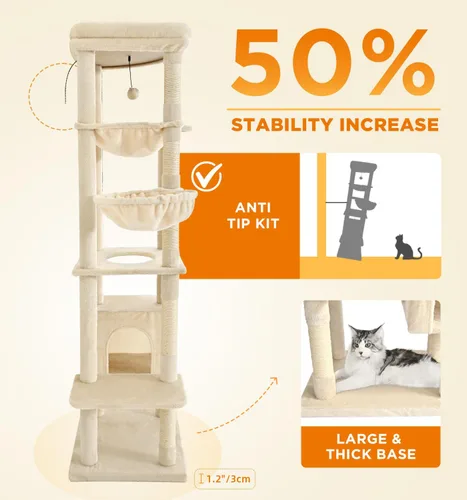 Miniatura 3 de Made4Pets - Árbol alto para gatos, torre de árbol de gato de 71 pulgadas para gatos de interior grande y adulto, torre de felpa de varios niveles