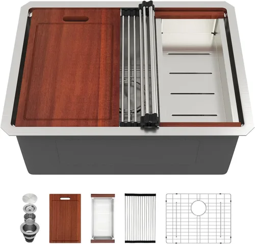 Miniatura 10 de Sarlai 33 Fregadero de Cocina Empotrado - Fregadero de 33 x 19 Pulgadas Bajo Encimera Estación de Trabajo de Profundidad Sencillo Tazón 16 Calibre