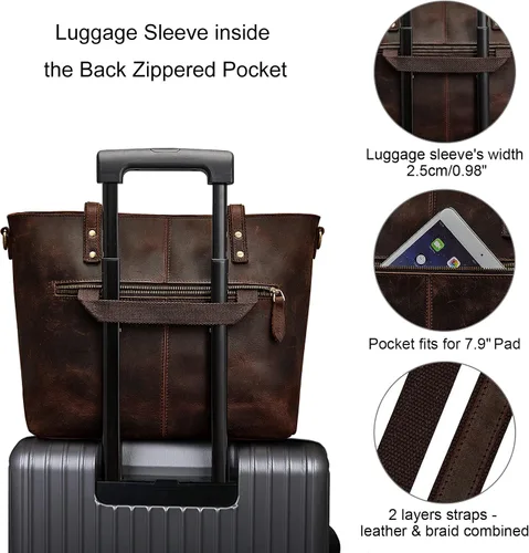 Miniatura 5 de S-ZONE Bolso bandolera vintage de cuero genuino para mujer