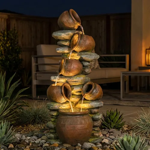 Miniatura 13 de Bumilgar - Fuente de agua de 2 niveles con luces LED, fuente de cascada de 27.95" de altura, independiente para jardín al aire libre