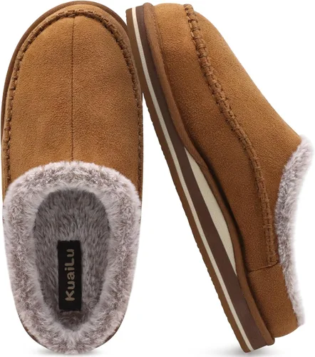 KuaiLu Pantuflas tipo zueco de espuma viscoelástica para hombre, cómodas, hechas a mano, microgamuza, sin cordones, con soporte de arco, suela de