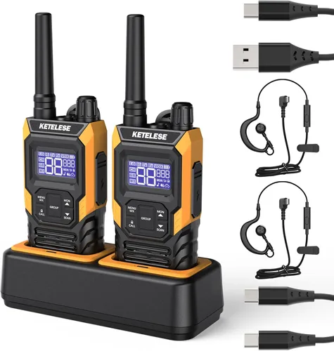 KETELESE Walkie Talkie T4 IP67 impermeable, radio bidireccional recargable tipo C, PTT dual, clima NOAA, VOX, grupo, escaneo, radios FRS 2 vatios,