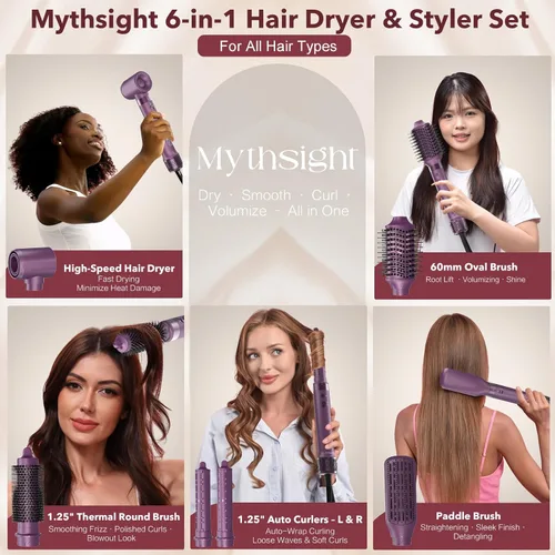 Miniatura 2 de Mythsight StyleVibe 6-en-1 estilista de aire, secador de pelo y cepillo secador de pelo con estuche de viaje - Rulos de enrollado automático (L/R)