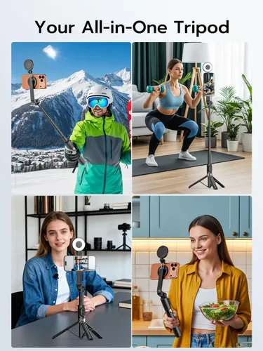 Miniatura 8 de USKEYVISION Palo de Selfie Magnético con Trípode, Luz y Control Remoto, Trípode para Teléfono con Soporte Magnético para Magsafe, Soporte Giratorio