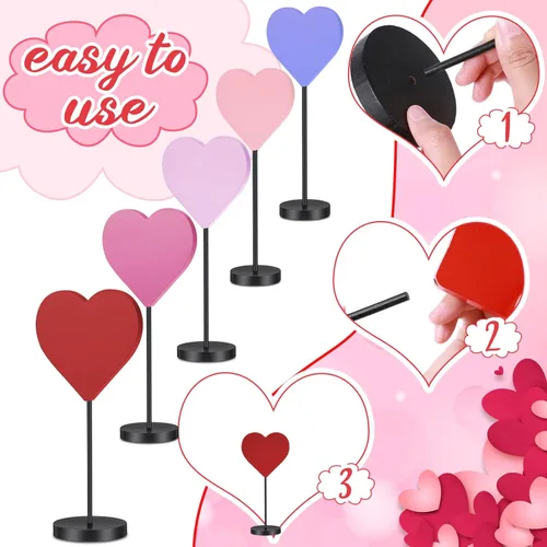 Miniatura 4 de Juego de 5 letreros de madera con forma de corazón de madera para el día de San Valentín, decoración de mesa con forma de corazón, centro de mesa
