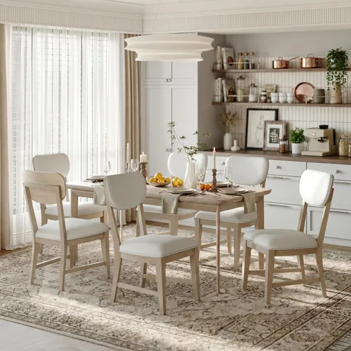 Miniatura 14 de COLAMY Juego de 2 sillas de comedor de madera maciza, modernas sillas de cocina tapizadas de mediados de siglo con cojín de 3.3 pulgadas de grosor
