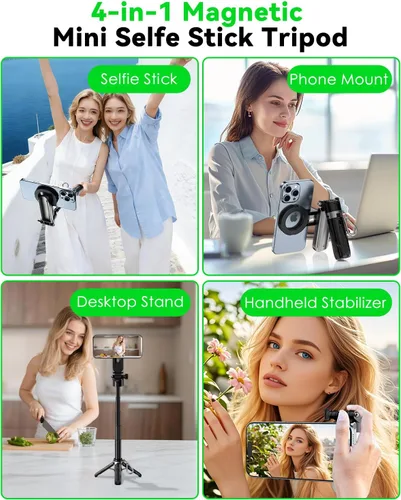 Miniatura 2 de CloudValley Palo magnético para selfie y mini trípode, estabilizador de mano extensible de rotación de 360°, agarre de cámara con control remoto