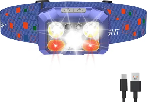 Miniatura 11 de Paquete de 2 Linternas de Cabeza LED Recargables, 800 Lúmenes, USB-C, IPX4 Impermeable, 8 Modos, Luz Roja y Blanca — Ligeras, Ajustables, Clips