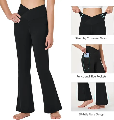 Miniatura 3 de BALEAF Leggings acampanados para niñas, cintura alta, corte de bota, pantalones de yoga y danza, leggings con bolsillos