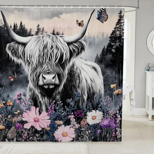 Miniatura 23 de Erosebridal Cortina de ducha de guitarra eléctrica 3D de 72 pulgadas de ancho x 78 pulgadas de largo, cortina de baño con llama, cortina de baño